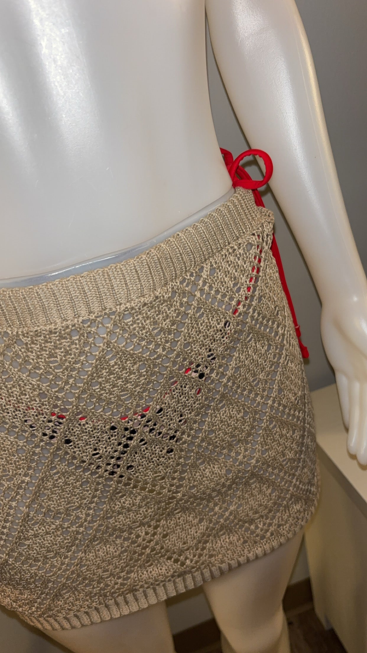 Crochet Coverup Skirt in Tan