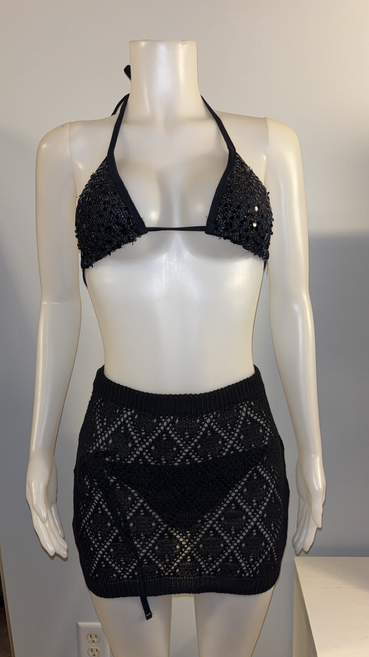 Crochet Coverup Skirt in Black