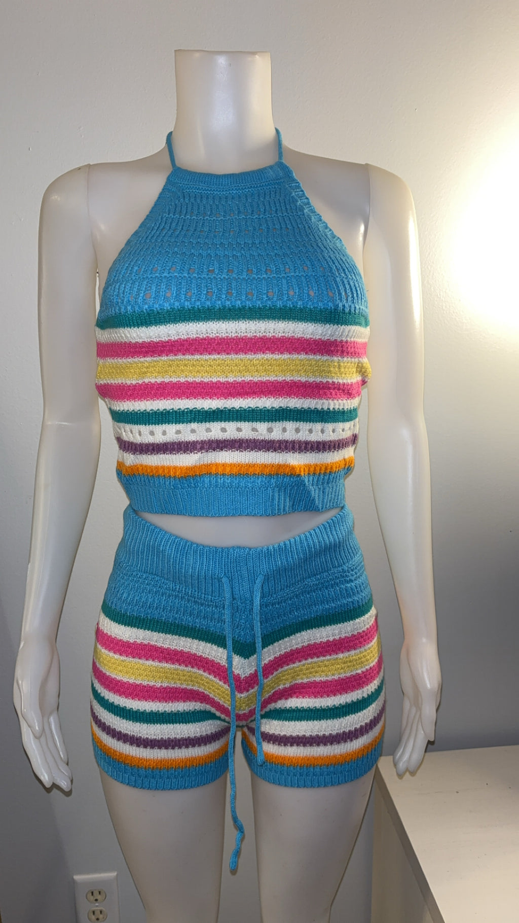 Natalee Crochet Short Set in Blue