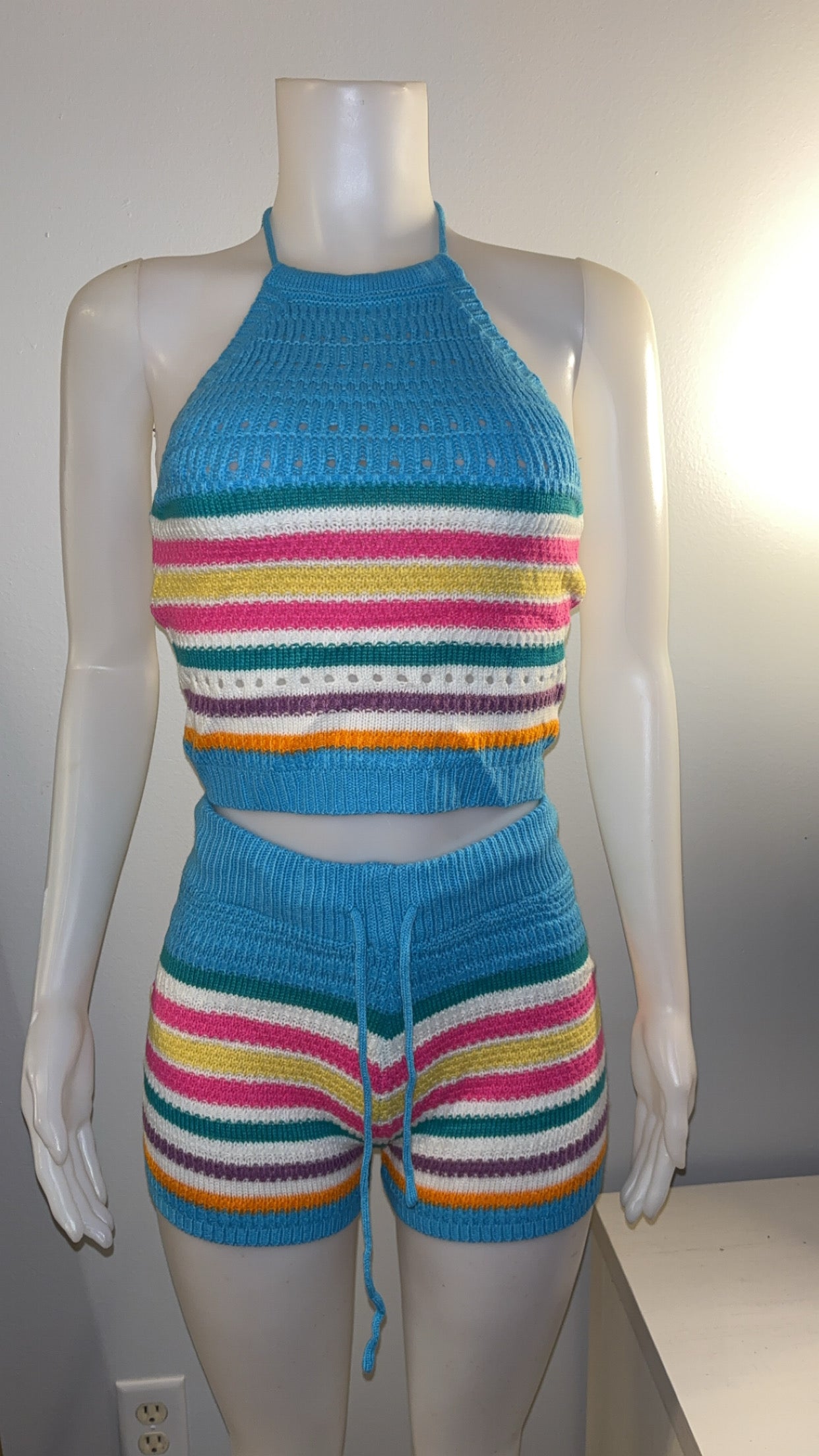 Natalee Crochet Short Set in Blue